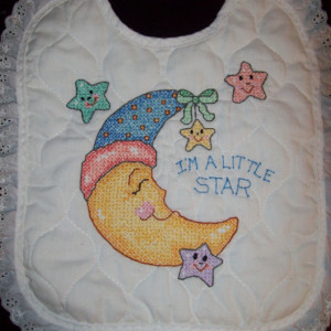 White Cotton Baby Bib - Twinkle Twinkle Moon & Stars